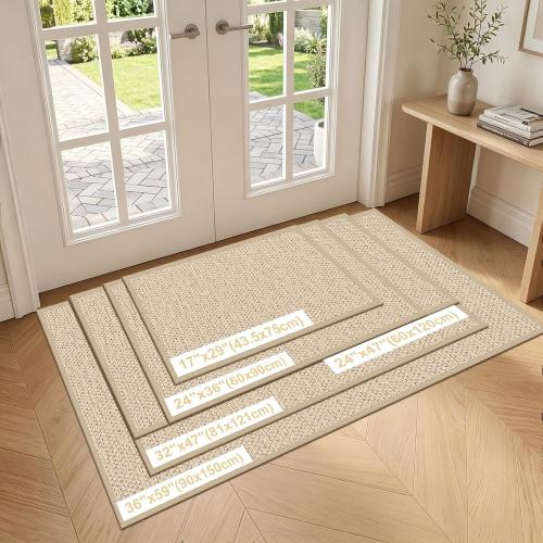 LEKEEPGO Door Mat 24x47, Non Slip Washable Indoor Door Mat, Khaki