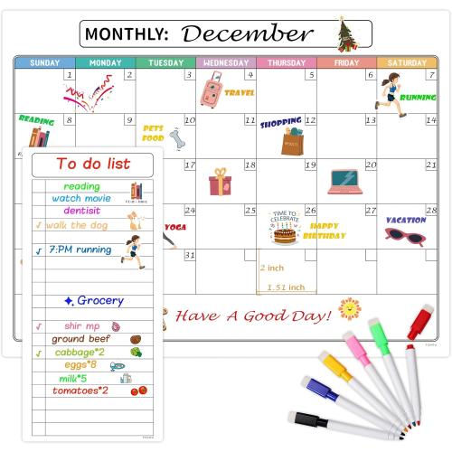 Magnetic Dry Erase Refrigerator Calendar with Markers - 15 x 11 Monthly Fridge Calendar and Today List, Fridge Whiteboard with Back Magnet