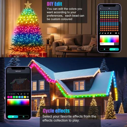 100 LEDs RGB Smart IC Fairy Lights, [APP & Remote Control] 33FT/10M Multicolor String Lights Indoor, USB Powered & IP65 Waterproof, Christmas Light Decoration for Outdoor, Christmas, Bedroom