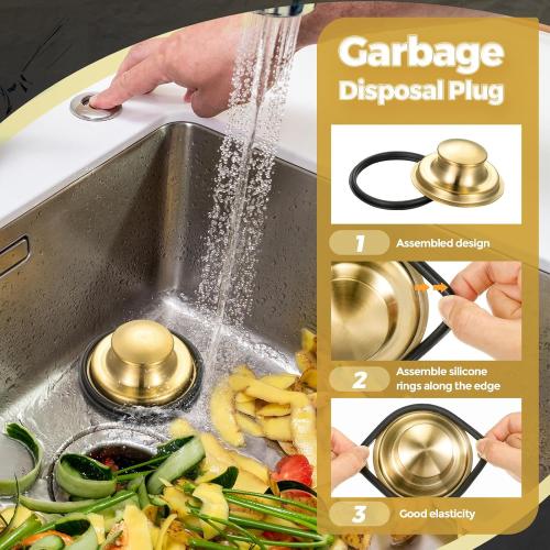 Mudder 3 Pcs Kitchen Sink Drain Strainer and Stopper Stainless Steel Garbage Disposal Plug with Handle Universal Anti-Clogging Kitchen Sink Filter Sieve Basket Strainer(Brushed Gold)