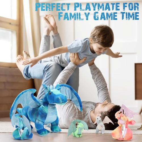 Deekin 7 Pcs Dragon Toy Set 16 Inch Large Dragon Stuffed Animal with 4 Baby Plush and 2 Eggs in Mommy's Belly Dinosaur Plushies Gifts for Boys Girls Birthday(Bright Style)