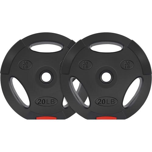 Signature Fitness Standard 20 Pound Coded and Vinyl Coated Olympic Weight Plate for Muscle Strengthening and Endurance Training, Black (Set of 2)