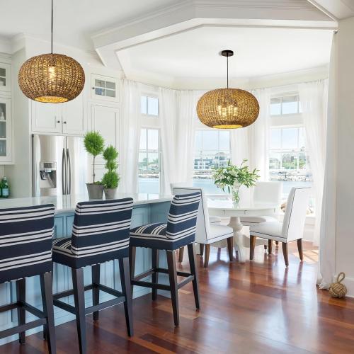 22.83in Large Rattan Chandelier Wicker Hand-Woven Pendant Light | Boho Light Fixture Farmhouse Ceiling Hanging Lighting for Living Room Kitchen Island Dining Room Hallway, 4-Lights
