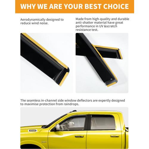 in-Channel Window Rain Guards Fit for Truck Dodge RAM 2500 3500 2019 2020 2021 2022 2023 2024 2025 Crew Cab Extra Durable Window Deflectors Vent Visors Shades Exterior Car Accessories