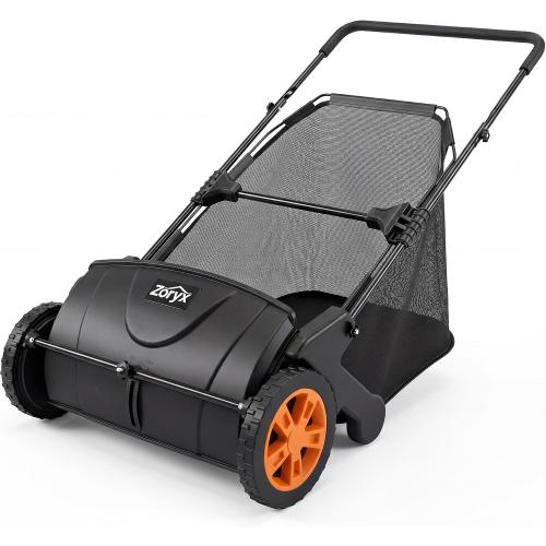 Zoryx 21-Inch Push Lawn Sweeper, Manual Leaf Sweeper for Yard & Lawn Debris, 3.5 cu.ft. Collector Bag, Artificial Turf Cleaner with Adjustable Height, Easy Assembly & Foldable Storage