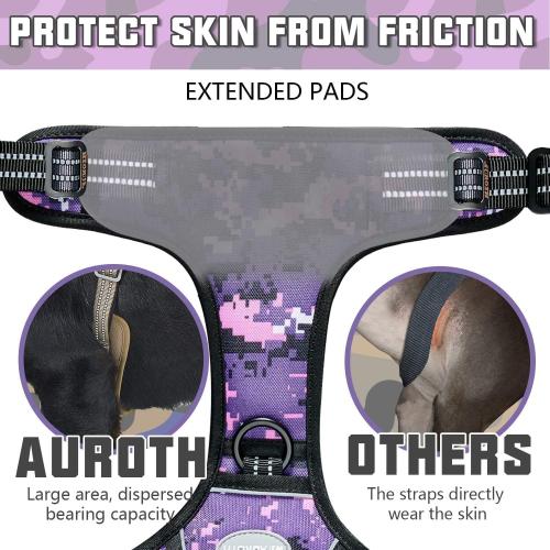 Size M....Auroth Tactical Dog Harness for Small Medium Large Dogs No Pull Adjustable Pet Harness Reflective K9 Working Training Easy Control Pet Vest Military Service Dog Harnesses (M, Purple Camo)