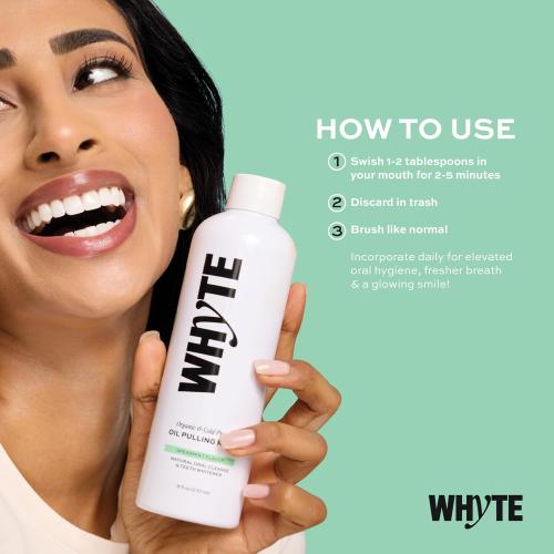Whyte Cold-Pressed Organic Coconut Oil Pulling Mouthwash for Bad Breath, Teeth & Gum Health, Oral Rinse for Fresh Breath, Alcohol-Free & Fluoride-Free, 8oz (Spearmint) (2 pack)