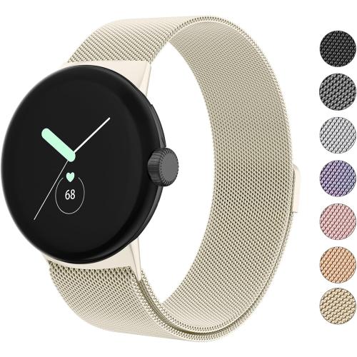 Amzpas Metal Band Compatible with Google Pixel Watch Bands for Women Men, Stainless Steel Mesh Loop Adjustable Wristband Replacement Strap for Google Pixel Watch 1/2 / 3 41mm Band
