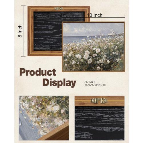 Framed Landscape Wall Art Blue Ocean Theme White Flower Pictures Wall Decor Abstract Floral Painting Prints Modern Seascape Artwork for Living Room Bedroom Bathroom Home Office Decoration
