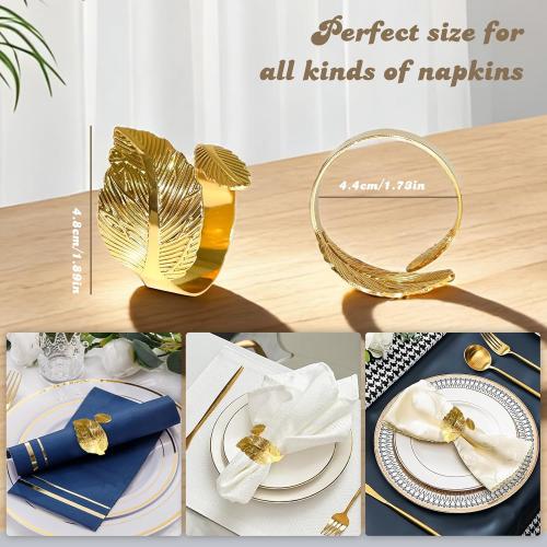 Gold Napkin Rings Set of 100, Gold Napkin Ring Table Decor, with Their Elegant Gold Leaf Design, are Perfect for Valentine, Easter, Dinner Parties. They Make an Excellent Gift for Your Host