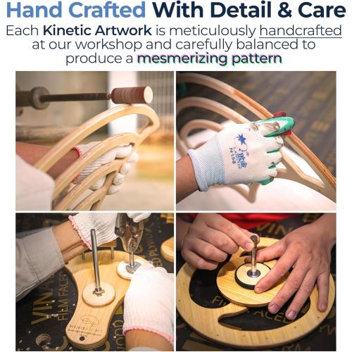 Mindsight Moving Kinetic Wall Art - Wind up to power peaceful motion (no battery) - Calming Wall Décor for Living Room, Office, Bedroom, Kitchen - Hand Crafted Wood - Ripple, Canyon Brown