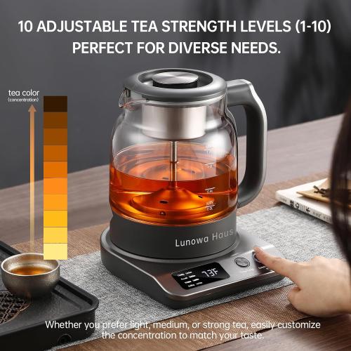 120V Titanium & Glass Electric Tea Kettle, Pro Steam Extraction for All Teas (Green, Black, Oolong), 11 Temp & 10 Strength Levels, 1.2L, 12H Keep Warm, BPA-Free, 1 Infusers