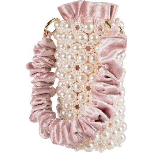 YUSHINY Women Faux Pearl Beaded Evening Pleuche Bucket Handle Bags with Velvet Lining for Wedding Party