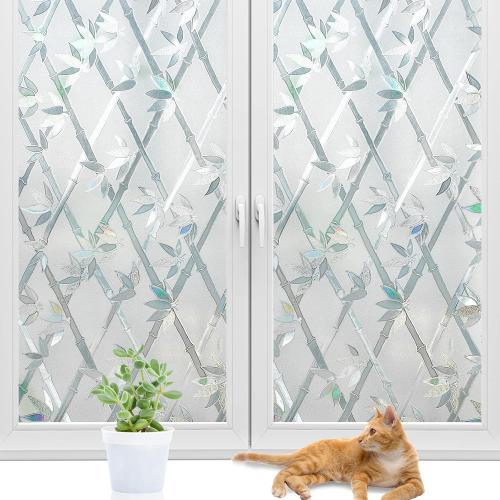 Decorative Static Cling Window Film Rainbow Window Clings Privacy Non-Adhesive Bamboo Glass Film for Living Room Bedroom Kitchen Lobby Porch Office Anti-UV 35.6 x 78.7 inches