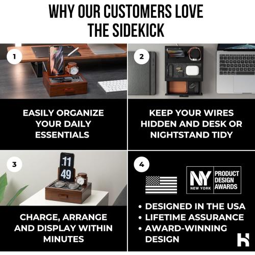 Color Black Holme & Hadfield Premium Wooden Phone Docking Station with Drawer – Nightstand Organizer for Charging Phone – Declutter Your Space with Felt-Lined Protection & Watch Pillar – Gift For Men