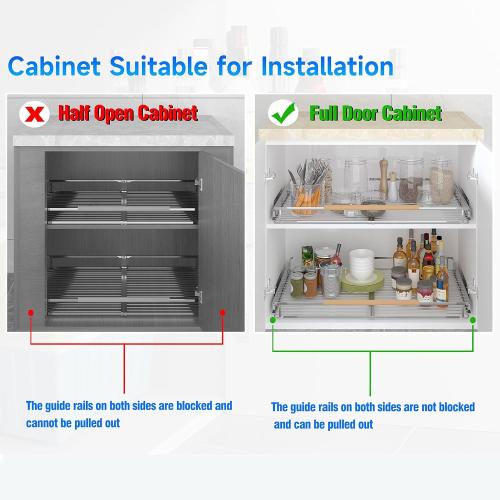 2Pack Expandable Pull Out Cabinet Organizer, 23~39.8W x 22.5D Heavy Duty Slide Out Shelves Adjustable Height Cabinet Pull Out Shelves,Expandable Width Spice Rack Organizer for Kitchen Cabinet