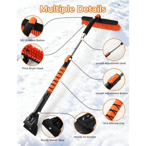 Ice Scrapers for Car Windshieldand Extendable Snow Brush with Foam Grip and 360° Pivoting Brush Head for Christmas Car Auto Truck SUV