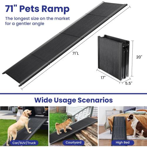 Dog Ramp for Car, 71''x 17'' Extra Long Folding Dog Ramps, Pet Ramp for Large Dogs with Non-Slip Rug Surface, Portable Dog Steps Up to 250LBS, Outdoor Dog Ramp for Car, SUV, Truck