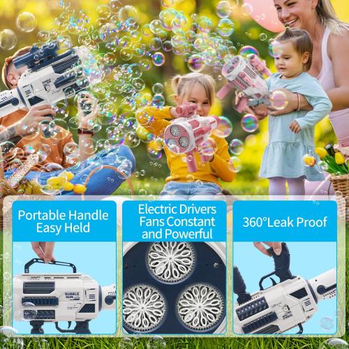 Color Blue Bubble Guns Automatic with Build-in Bubble Solution (4.4 oz), 3 Fans Drive 6X Lens Bubble Blower Machine, Cool Favors for Summer Ourtdoor Party Birthday Wedding Toy