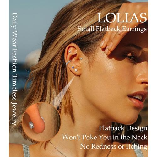LOLIAS Hypoallergenic Flat Back Earrings for Women-Surgical Steel Earrings for Sensitive Ears 20G Stainless Steel Earring Stacks Small Flatback Stud Hoop Cartilage Earring