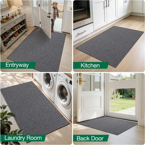 LUMI Ultra Thin Indoor Door Mat for Entrance 48x72, Non Slip Entryway Mat, Low Profile Doormat, Unique Herringbone Design Carpet for Inside, Patio, Porch, Dark Gray