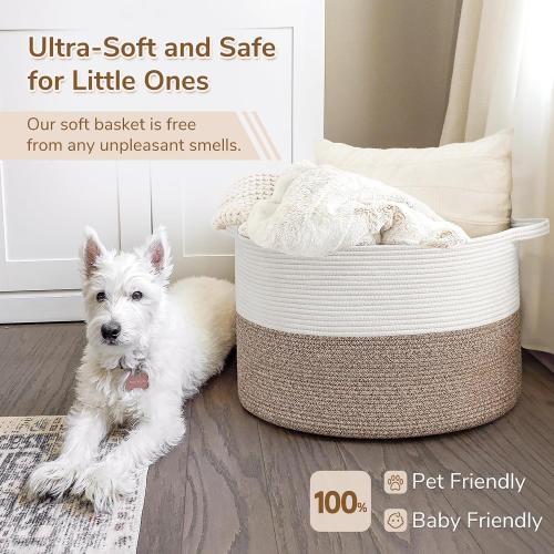 INDRESSME XXXLarge Cotton Rope Basket 21.7 x 21.7 x 13.8 Woven Baby Laundry Blanket Basket Toy Baskets with Handle Storage Comforter Cushions Thread Laundry Hamper Home Decor Living Room
