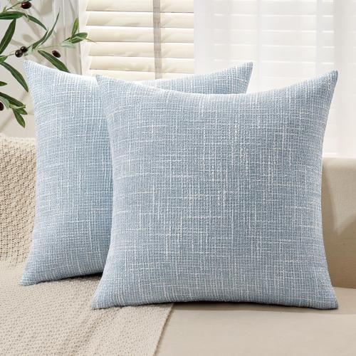 MIULEE 24x24 Inch Euro sham Burlap Linen Pillow Covers Set of 2 - Coastal Light Blue Washed Soft Skin-Friendly Texture Decorative Throw Pillows Home Decor for Farmhouse Modern Sofa,Bed,Couch,Patio