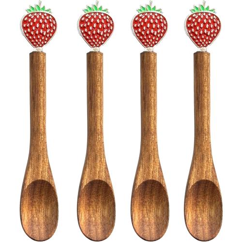 Small Wooden Spoons for Eating,Cute Coffee Spoons,Wooden Teaspoon,Small Wooden Spoons for Honey Coffee Stirring Tea Yogurt Jars, 5.1 Inches Length 4pcs(pumpkin)