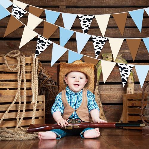 Pasimy 5 Pcs First Rodeo Birthday Decor Cowboy Banner Triangle Pennant