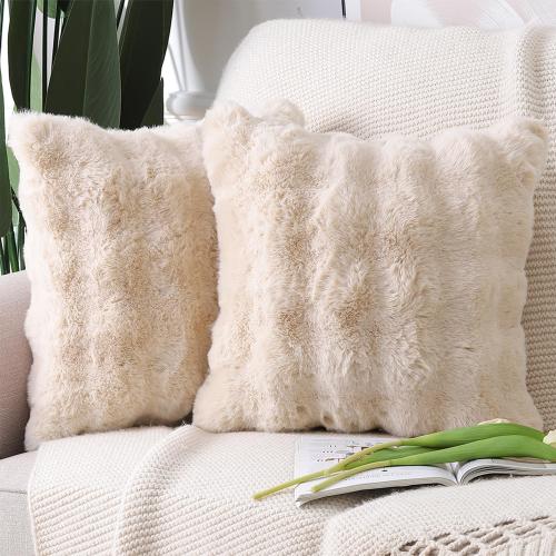 MADIZZ Pack of 2 Thick Plush Wool Throw Pillow Covers 16x16 Inch Beige Soft Neutral Decorative Throw Pillows Accent Boho Cushion Covers for Couch Sofa Bedroom Pillow Shell