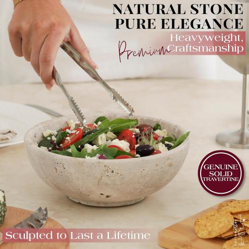 Gusto Nostro 8 Decorative Travertine Bowl for Coffee Table - Elegant Centerpiece, Aesthetic Fruit Bowl for Kitchen Counter - Heavy Stone Entryway Catch all, Jewelry, Potpourri - Travertine Decor