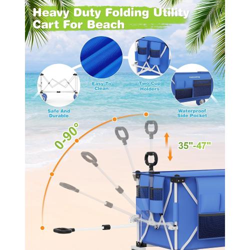 59L Beach Wagon with 9×4 Big Sand Wheels, Expandable Tailgate | Heavy Duty Collapsible Utility Cart with 9 All-Terrain Non-inflatable Balloon Wheels for Beach Camping Baseball Fishing