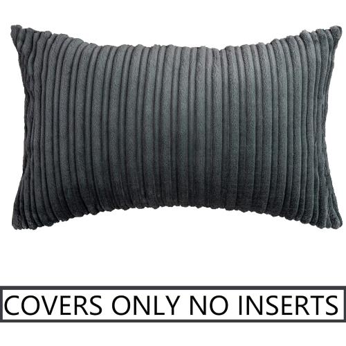 UGASA Velvet Pillow Covers Striped Decorative Throw Pillow Cover Cushion Case with Hidden Zipper for Home Couch/Bedroom/Car, Soft Cozy Solid Oblong, 1 Piece (12x20, Dark Grey)