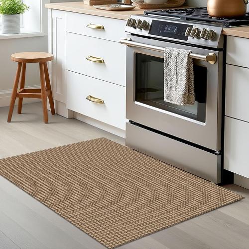 EARTHALL Woven Area Rug 2x3 Ft Washable Rugs for Entryway Braided Non Slip Throw Rugs Door Mat Indoor Outdoor Entrance Small Cotton Woven Carpet for Kitchen Foyer Front Door, Orange/Tan/Brown