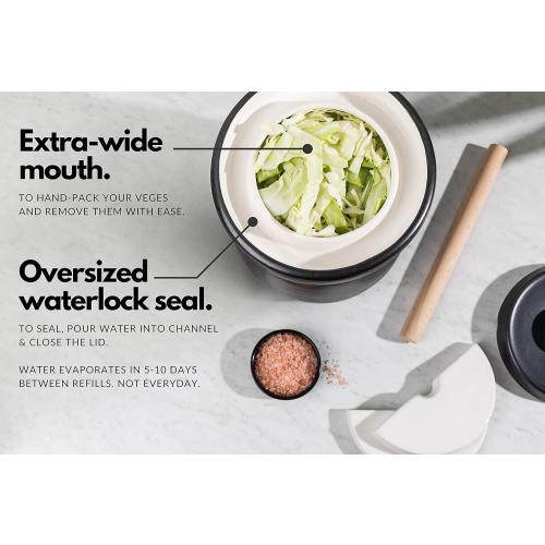 TOMO Fermentation Crock with Weights - Ceramic Sauerkraut Pickling Crock - Stoneware Kombucha Brewing (3L)