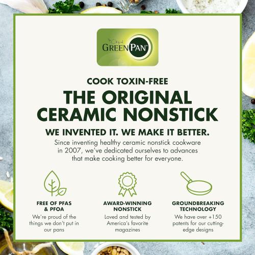 GreenPan Chatham Hard Anodized Healthy Ceramic Nonstick, 13 Frying Pan Skillet with Helper Handle, PFAS-Free, Dishwasher Safe, Oven Safe, Gray