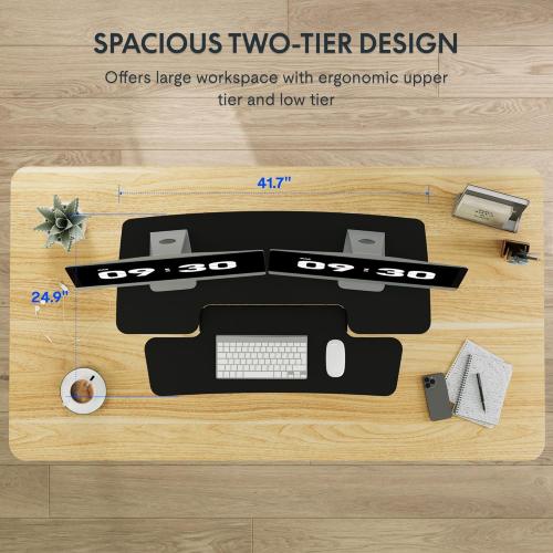 FLEXISPOT Standing Desk Converter 42-inch Spacious Sit to Stand up Dual Monitor and Laptop Riser, Big Size Tabletop Workstation with Large Keyboard Tray, Black