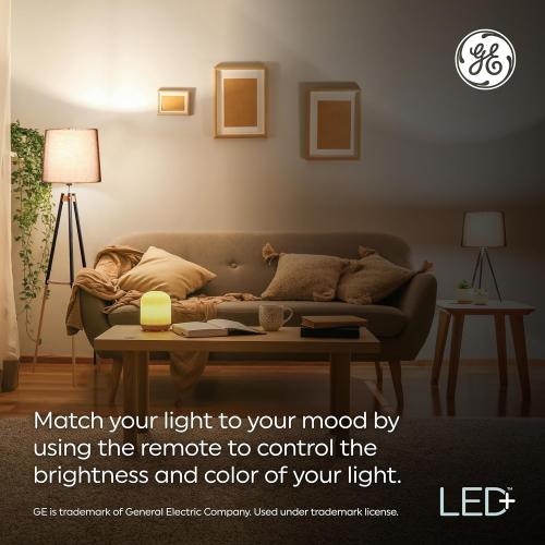 GE LED  Color Changing LED Light Bulbs with Remote, No App or Wi-Fi Required, A19 Bulbs, CA Compliant (2 Pack)