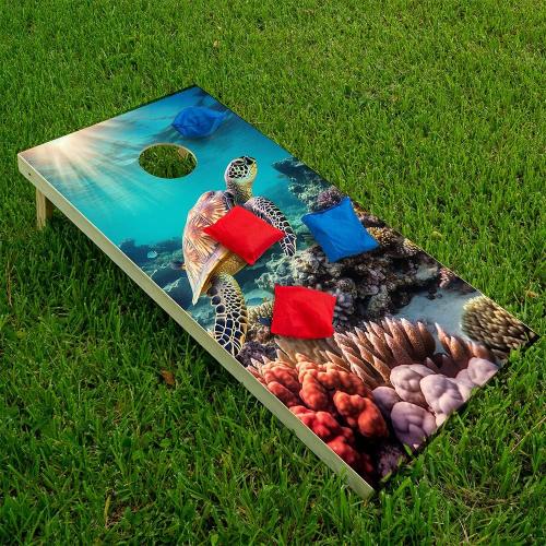 Lone Star Art Cornhole Board Wraps and Decals for Boards Set of 2 Skins Vinyl Covers Sticker - Sea Turtles in Ocean Under Sea World Beach Cornhole Decal for Boards Covers Sticker Cornhole Vinyl Wraps