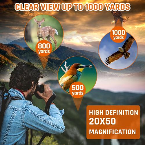 20x50 High Power Binoculars for Adults with Low Light Night Vision,Military Compact HD Professional/Daily Waterproof Binoculars for Bird Watching Hunting/Traveling/Outdoor