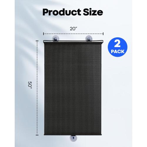 2Pcs Scalable Blackout Window Shade with Suction Cups – No Drill Sun Shade for Side Car Windows,SUV,Truck – Heat & UV Protection Roller Blind for Automotive,Office,Bathroom (20x50)