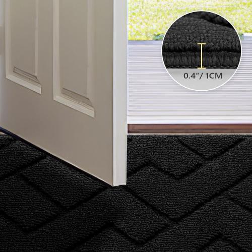 hicorfe Indoor Doormat,Welcome Door Mat TPR Backing Non Slip Mats 20x31.5 Absorbent Resist Dirt Entrance Doormat Inside Floor for Entryway Washable Low-Profile (Black)