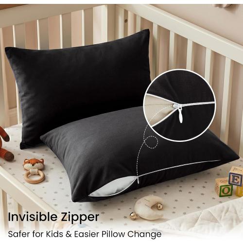 EXQ Home Toddler Pillowcases Zippered 13x18, Set of 2 (Black)