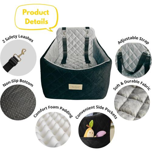Dog Car Seat for Small/Medium Dogs up to 35 lbs, Memory Foam Booster Seat with Washable Cover, Storage Pockets & Safety Belts, Travel Pet Bed for Front & Back Seats