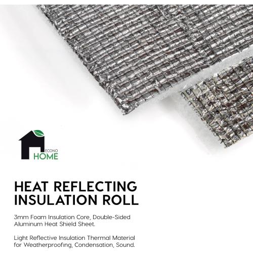 EconoHome Reflective Insulation - 16in x 10ft, 3mm Foam Core, Aluminum Heat Shield - Light Reflective Insulation for Weatherproofing, Condensation, Sound