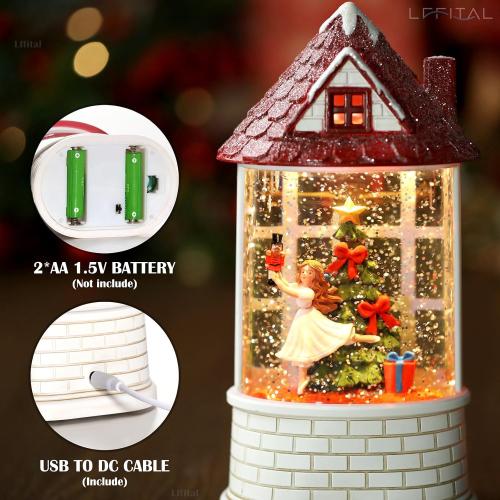 Christmas Snow Globe Ballerina Nutcracker Snow Globe Lantern with Music Glittering Lighted Christmas Tree and Clara Birthday Gift Table Indoor Decoration for Girls,USB and Battery Operated, 8.2