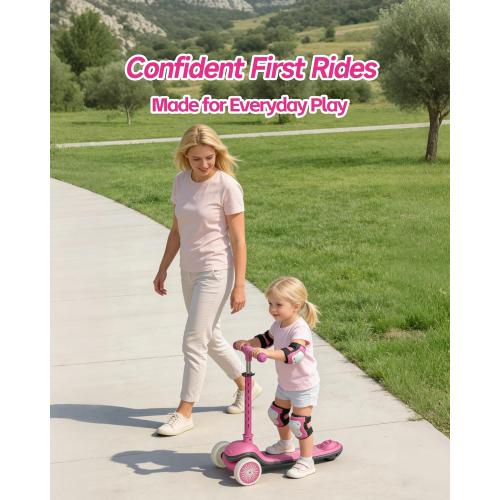 Kids Scooter for Toddlers Ages 2-5, 3 Wheel Scooter with Lean-to-Steer, Adjustable Handlebar, Anti-Slip Deck, Light-Up Wheels, Foldable First Scooter for Boys and Girls