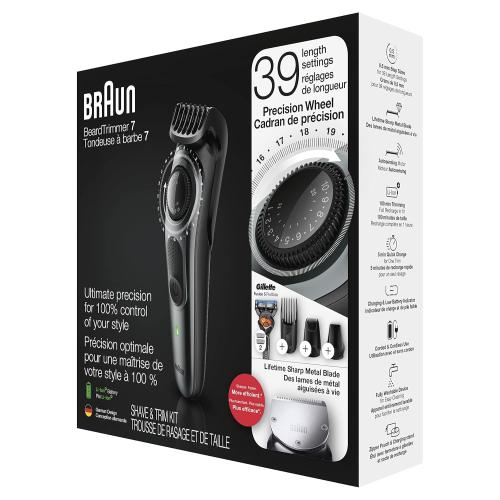 Braun Beard Detail Trimmer, Hair Clippers for Men, Cordless & Rechargeable, Mini Foil Shaver with Gillette ProGlide Razor, Silver, 10 Piece Set