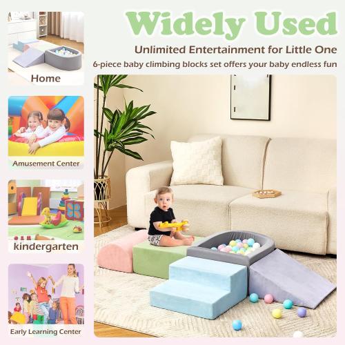 Climbing Toys for Toddlers , Foam Climbing Blocks with Ball Pit for Baby, 5-Piece Soft Toddlers Climbing Toy Indoor,Climbing Crawling Toys Soft Foam Blocks Activity Play Set(Balls not Included)