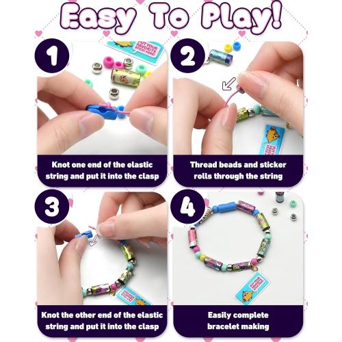 Sticky Rolls Bracelet Making Kit for Kids – 80 Reusable Stickers with Surprise Rolls, DIY Craft Bracelets for Girls Boys Ages 5-12, Fun Classroom Party Gift Activity